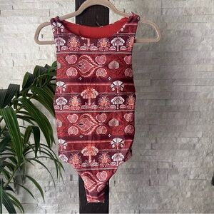 PHAX “Entero Ancestra” One Piece Boho Rust Orange Swimsuit NWT Size Small